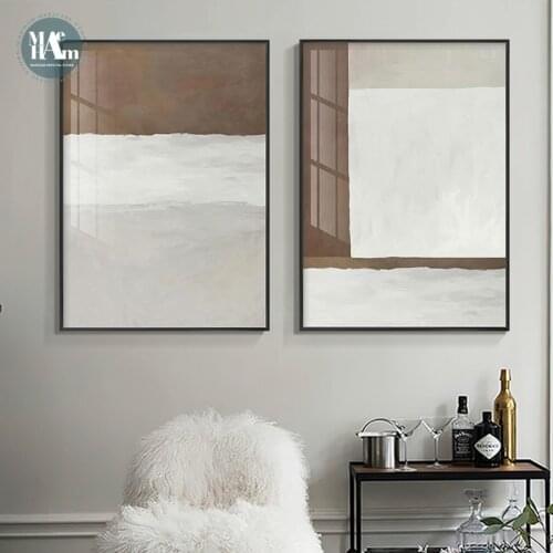 Modern Texture geometric Brown color block Wall Poster Print Canvas Abstract art painting pictures Living Room Home Decor