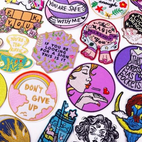 Cartoon Characters Patch Letter Applique Iron On Embroidered Patches On Clothes Stripe Anime Badges Patches For Clothing DIY