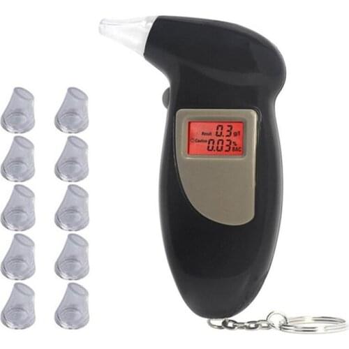 Alcohol Breath Tester with 11 mouthpieces Breathalyzer Analyzer Detector Test Keychain Breathalizer Breathalyser DeviceLCD dd