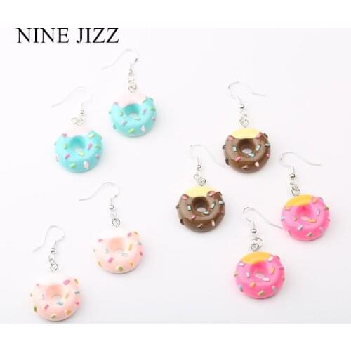 NINEJIZZ Donuts Dangle Earrings Funny Food Earrings Cute Cake Cartoon Drop Korea Earring For Girl Creativity Party Jewelry Gift