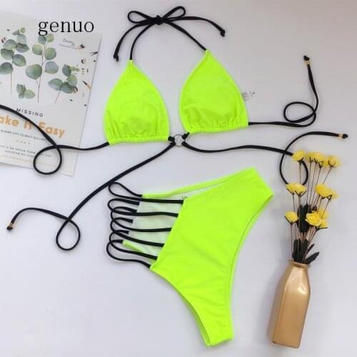 High Waist Bikini 2020 Swimsuit Halter Swimwear Women Hollow Out Biquini Push Up Bathing Suit Sexy Corss String Bathers