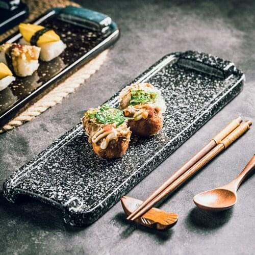 High-value Japanese-style rectangular sushi plate, restaurant flat plate, blue glaze high-end dishes, ceramic plate