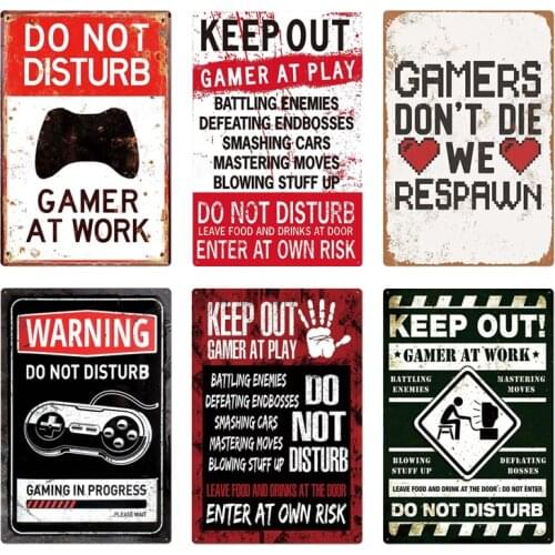 Funny Game Metal Sign Tin Sign Gamer At Work Sign Retro Signs Wall Decor For Gaming Room Metal Signs Warning Tin Signs