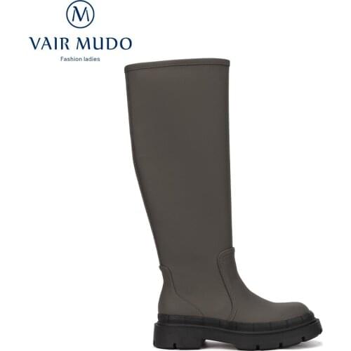 VAIR MUDO Women Knee-High Boots Concise Thick Bottom Platform Round Toe Genuine Leather Brown Black Elegant Footwear WM-X274-C