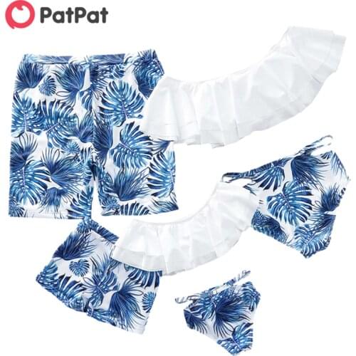 PatPat New Arrival Summer Breezy Palm Leaf Family Matching Swimsuit Family Look Floral Full Print White Sets Matching Swimwear