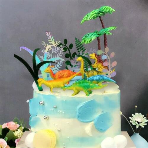 1 set Nature Green Plant Cake Toppers Laser Cupcake Flags Jungle Party Birthday Baby Shower Cake Topper wedding cake Decorating