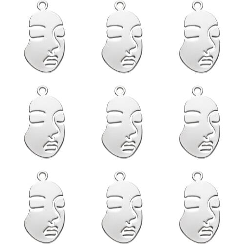 10pcs/lot New Silver Color Brass Pendant Women Fashion Jewelry Face Shape Pendent for Necklace Accessories Gift