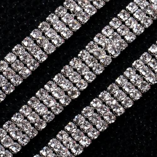 10yards 3mm Silver 3 Roll Glass Rhinestone Close Chain Trim Sewing Craft Chain