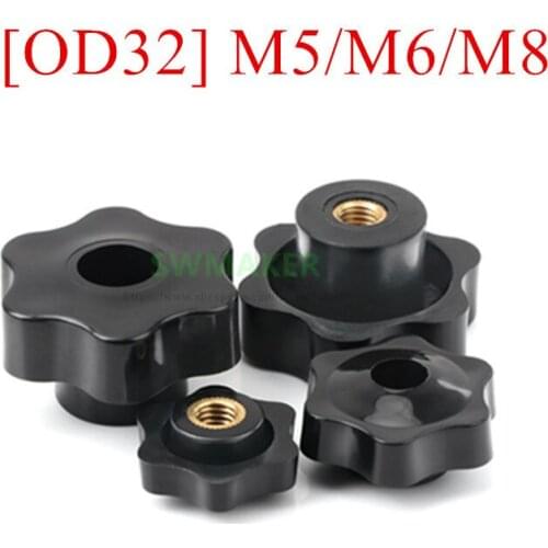 2pcs Through hole M5 M6 M8 OD 32mm Plum Bakelite Hand Tighten Nuts Handle Star Mechanical Black Thumb Nut