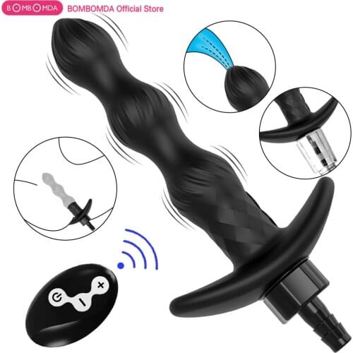 2 in1 Remote Control Anal Beads Vibrator with Anal Douche Vaginal Cleaner Wash Cleansing Enema 10 Modes Male Prostate Massager