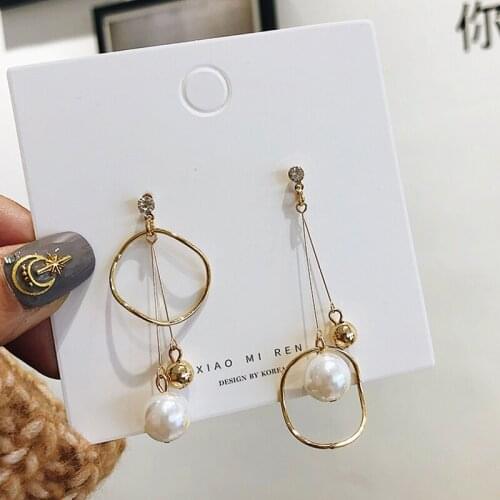 Dangle Earrings long Fashion Asymmetry pearl earring female geometric tassel earrings Popular crystal earrings for women jewelry