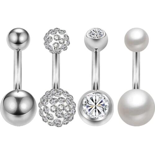 4Pcs/lot Sexy Dangling Navel Belly Button Ring 14G Double Round Cubic Zirconia 316L Surgical Steel Belly Piercing Jewelry