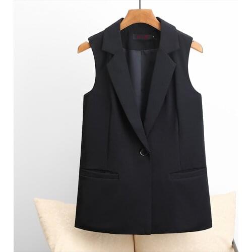 #5254 Black Vest Coat Women Sleeveless Blazer Female Single Button Slim Office Suit Vest Female Waistcoat Short Vest Outerwear