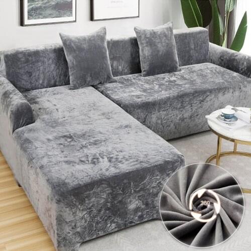 Velvet plush elastic sofa cover L-shaped lounge chair furniture sofa cover sofa chair chaise longue corner sofa cover elastic