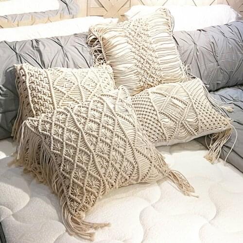 Boho cushion cover macrame pillows case bohemia geometric pattern cotton thread tassels pillowcase sofa throw home decor