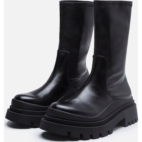 Martin Boots Womens Winter Shoes 2021 Black Thick-soled Mid-tube Calf Elastic Boots Increased Show Thin Short Booties Botas