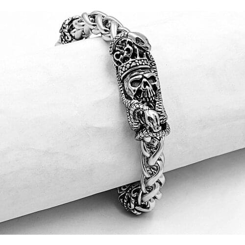 Trend Personality Hip Hop Silver Plated Color Crown Skull Bracelet Fashion Mens Bracelet Bracelet Rock Party Locomotive Jewelry