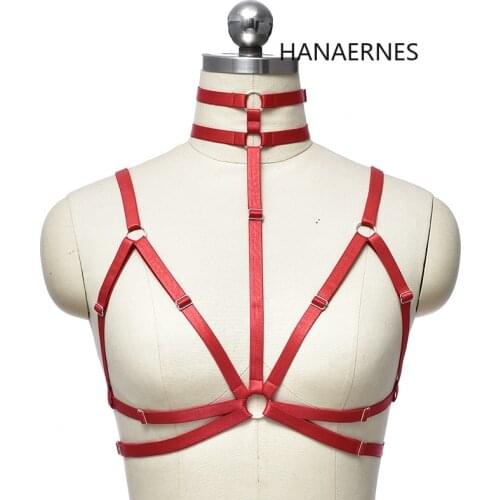 Women Red Goth Body Harness Bra Bondage Lingerie Cage Festival Clothing Body Chain Harness Goth Clothes Punk Goth Garter Bra