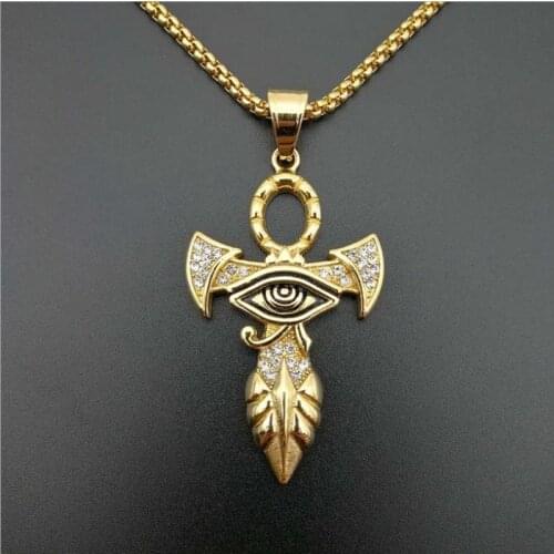 Personality Trend Knight Eye Anka Cross Multi-color Pendant Men Male Star Necklace with Stainless Steel and Horus Pattern