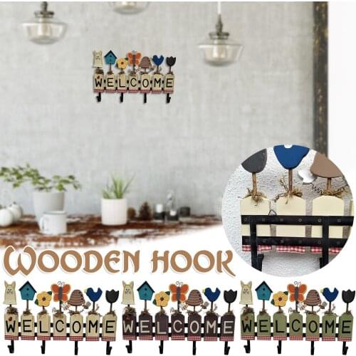 Hand-Made Wooden Hook up Listing Pastoral Style Welcome Creative House Number Wall Hook Welcome to Home Wall Hanging Decorations