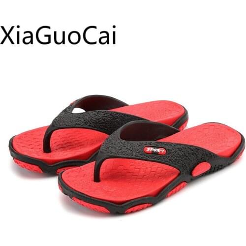 Mens Summer Slip-on Flip-flops Solid Male Slippers Summer Slides Flip-flops Mens Beach Slippers Shoes