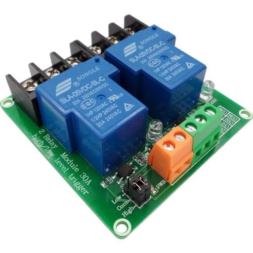 Two 2 channel relay module 30A with optocoupler isolation 5V 12V 24V supports high and low Triger trigger for Smart home