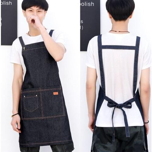 Korean version of denim apron fashion kitchen cafe shop manicure painting men and women overalls children custom logo