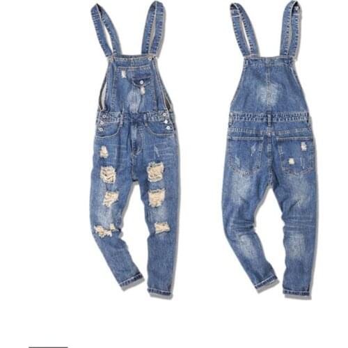 Mens Denim overalls 2020 New Summer one-piece Denim Overalls Mens Hole Sling jeans feet Nine pants More size 5XL 6XL