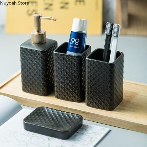 Nordic Embossed Ceramic Bathroom Supplies Mouthwash Cup Toothbrush Cup Set Bathroom Four-piece Bathroom Decoration Ornaments