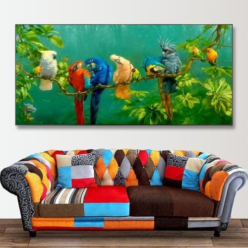 Colourful Parrots Bird on Branches Oil Painting on Canvas Poster Picture on Art Prints Wall Painting For Living Room Decoration