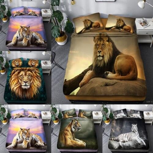 3D Printing Lion Bedding Set Animal Lion Tiger Duvet Covers 3D Quilt Bed Set Nordic Black White Bedclothes King Size Bed Linens