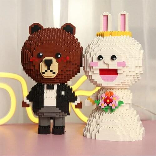 PZX Micro Blocks Cute Bear Building Toys DIY Model Rabbit Auction Figures Small Bricks Brinquedo for Kids Gift Valentine 8836