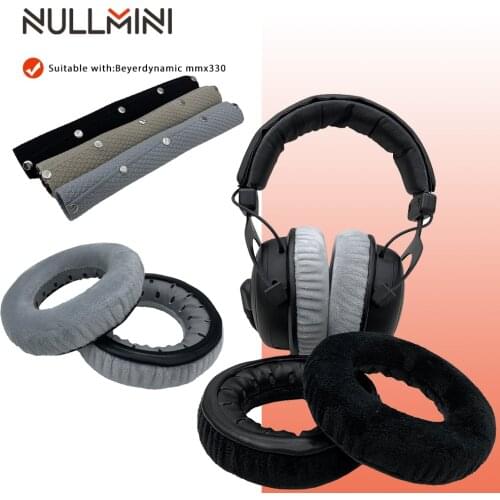 NullMini Replacement Velvet Earpads Upgrade Headband for Beyerdynamic MMX300 Headphones Black Gray Earmuffs
