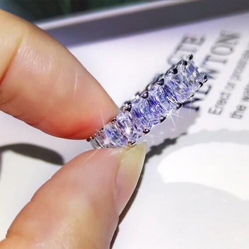 Handmade Eternity Promise Crystal Ring AAA Cz Zircon Engagement Wedding Band Rings for women Men Finger Party Jewelry