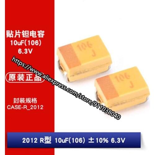 Original 20pcs/ 2012R 6.3V 10UF ±10% TAJR106K006RNJ 0805 Tantalum Capacitor SMD