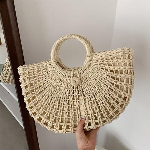 Casual Handbag Summer Travel Beach Bag Pure Color Large Capacity Straw Bags Hollow Shoulder Bag Rattan Woven Handmade Hand Bags