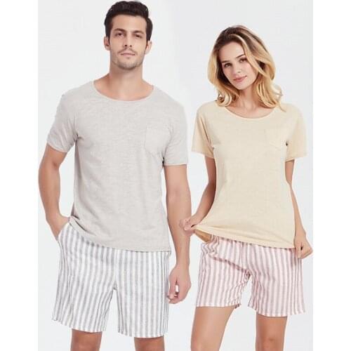 Simplicity Japanese Style Cotton Pajamas Women Casual Sleepwear Couples PJ Set Summer Nightwear Pyjama Femme Homewear