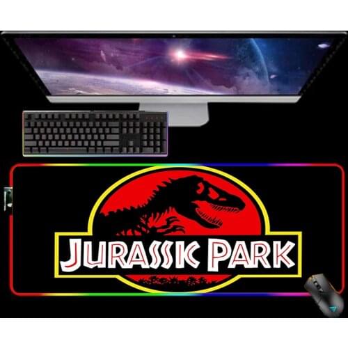 RGB Jurassic Park Mouse Pad LOGO Mousepad Keyboard Mat LED Mause Pad Rubber No-slip with Backlit Tapis De Souris 25X35 Mouse Mat