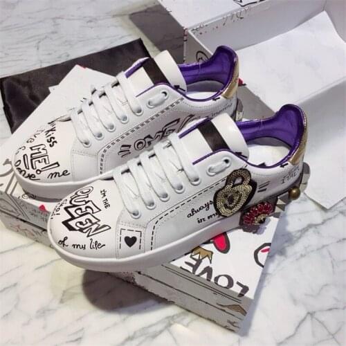 Luxe Crystal Vrouw Casual Mode Sneakers Graffiti Flats Dames Gevulkaniseerd Schoenen Herfst Witte Sneakers Schoenen Zapatos Muje