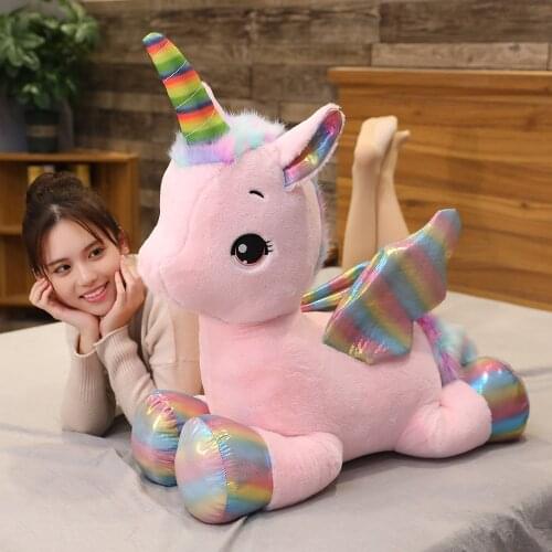 Nice Huggable Cute Unicorn Dream Rainbow Plush Toy High Quality Pink Horse Sweet Girl Home Decor Sleeping Pillow Gift For Kids