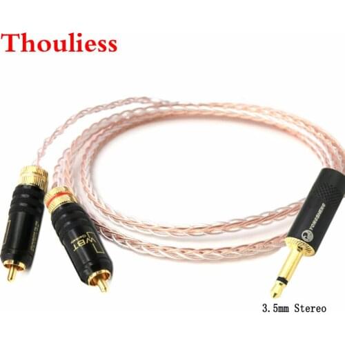 Thouliess 1/8 3.5mm Male to 2 RCA Male 8cores Litz braid 7N OCC Hybrid Silver plated cable HIFI Audio Adapter Cable