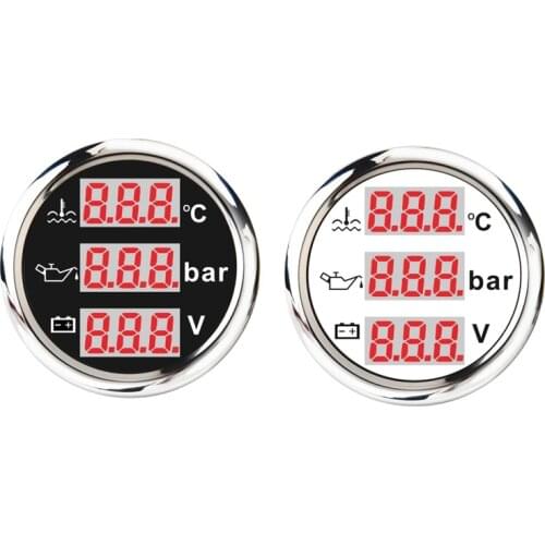 Universal 52mm 3 in 1 Multi-Function Digital Gauge Waterproof Water Temp Oil Pressure Gauge Voltmeter with Alarm