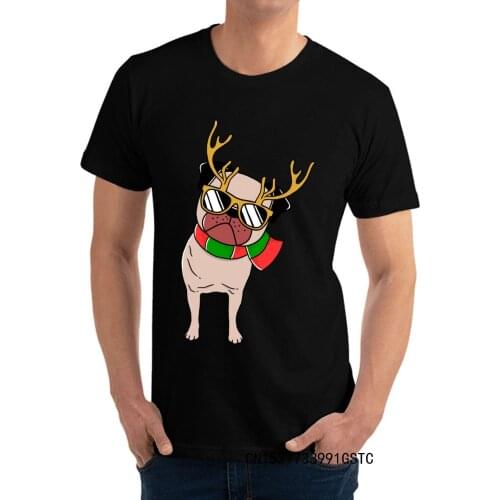 Funny Christmas pug T Shirts 2021 Newest Fall Short Sleeve Crewneck Tops Shirt Premium Cotton Mens Group Sweatshirts Custom