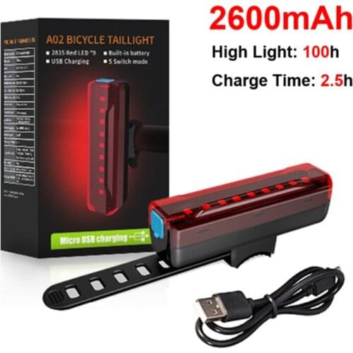 1200/2600 MAh Bicycle Taillight Skillful Manufacture Mountain Bicycle Rear Lighting USB Rechargeable Night Cycling Bike Lamp
