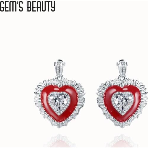 GEMS BEAUTY 925 Sterling Silver April Birthstone Stud Earrings For Women Heart Cut White Simulant Diamond Stud Earrings