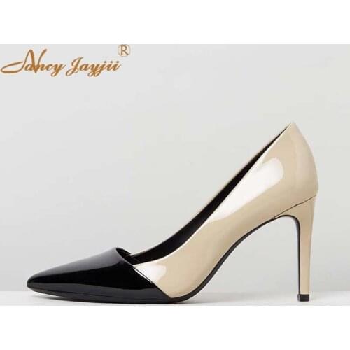 Polyurethane 2019 Women Pumps Mature Apricot Black Classic Office Career Lady Shoes Dress Microfiber Shallow Cap Toe Thin Heels