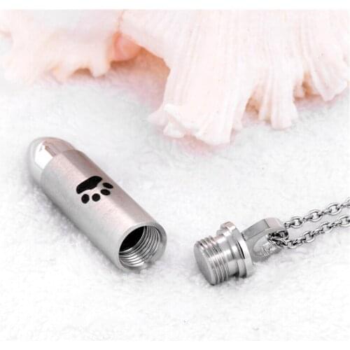 Pet Paw Ashes Keepsake Stainless steel Cylinder Urn Necklace Cremation Ashes Pendant Bullet Pen Memorial Keepksake