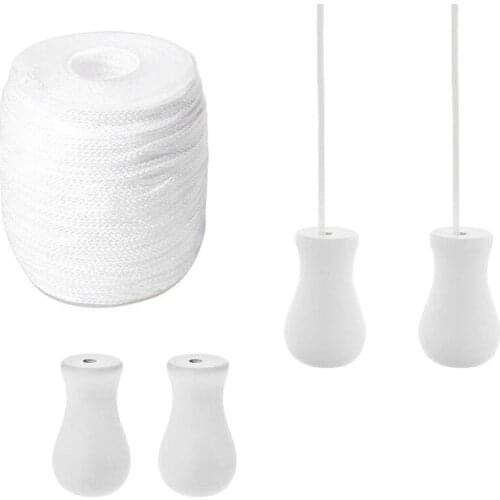 1.8 mm White Braided Lift Shade Cord 55 Yards/Roll with 4 Pieces Wood Pendant for Aluminum Blind Shade,Gardening Plant