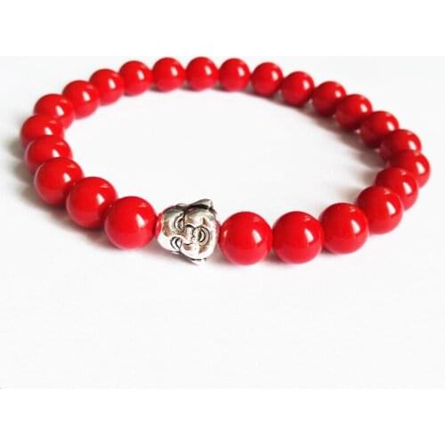10pcs Hot Sale Fashion Laughing Buddha Bracelets With 8mm Red Stone Bead Bracelet For Women&men
