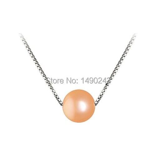 18 inches 925 Sterling Silver AAA 8-9mm Natural Pink Freshwater Pearl Pendent Necklace
